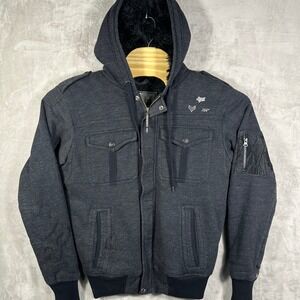 Fox Racing Sasquatch Mad Lux Jacket Men's M Full Zip Hooded Gray Fur Lined Retro